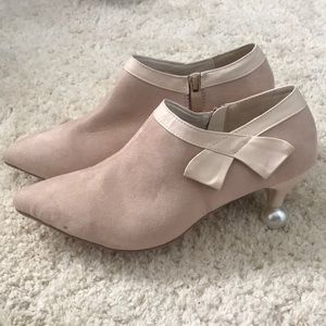 Beige Booties with Pearl Heel